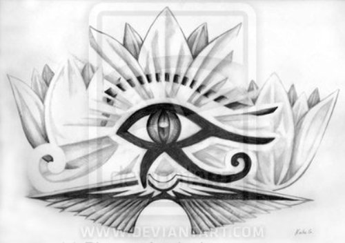 Flowers and Horus Eye Tattoo Design